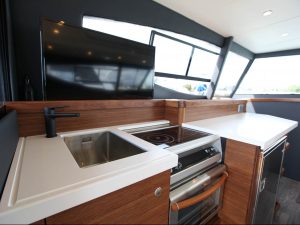 Tavolo 100 acrylic premium solid surface used in the galley of a luxury boat