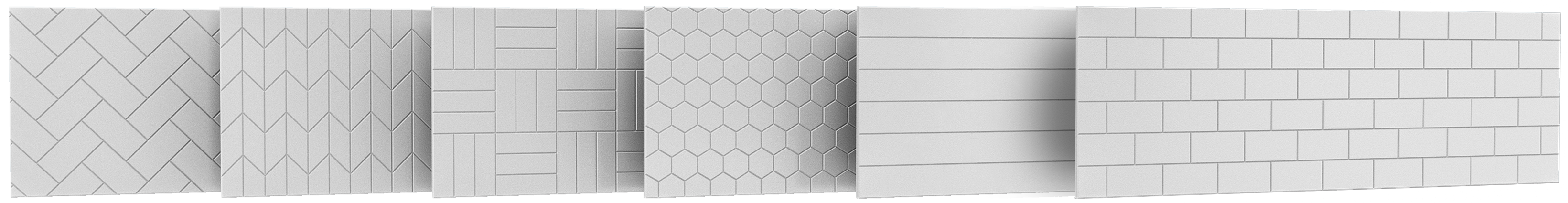Tavolo splashback tile effects - hexagon, herringbone, basketweave, chevron, tongue and groove, subway tile